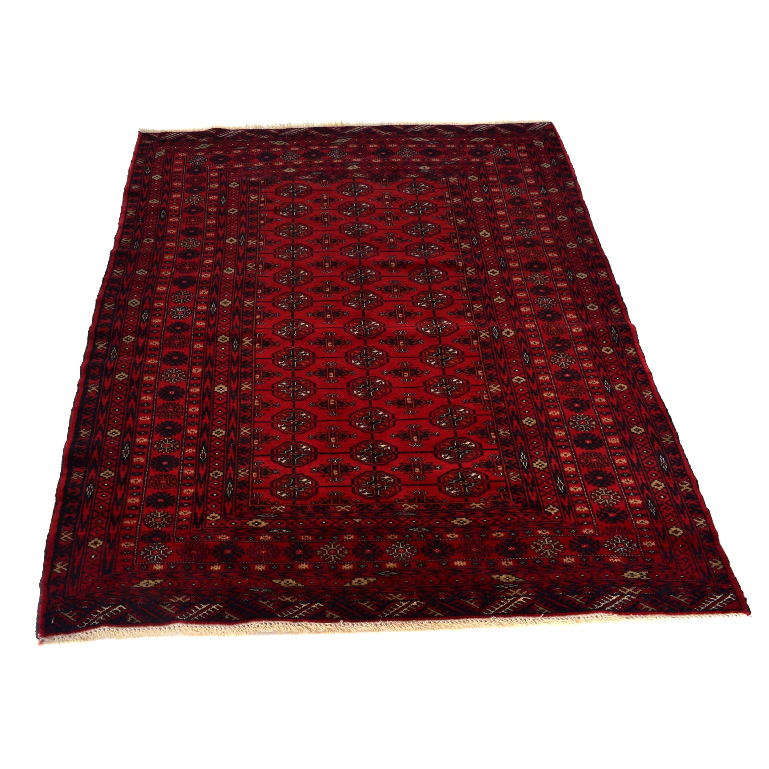 Handmade Wool Bokhara Area Rug Red 4'2"x5'6" (ID 1325)