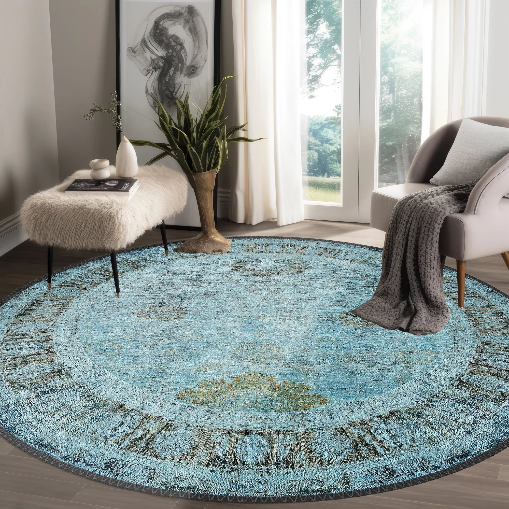 Turquoise Washable Rug - Aladdinrugs