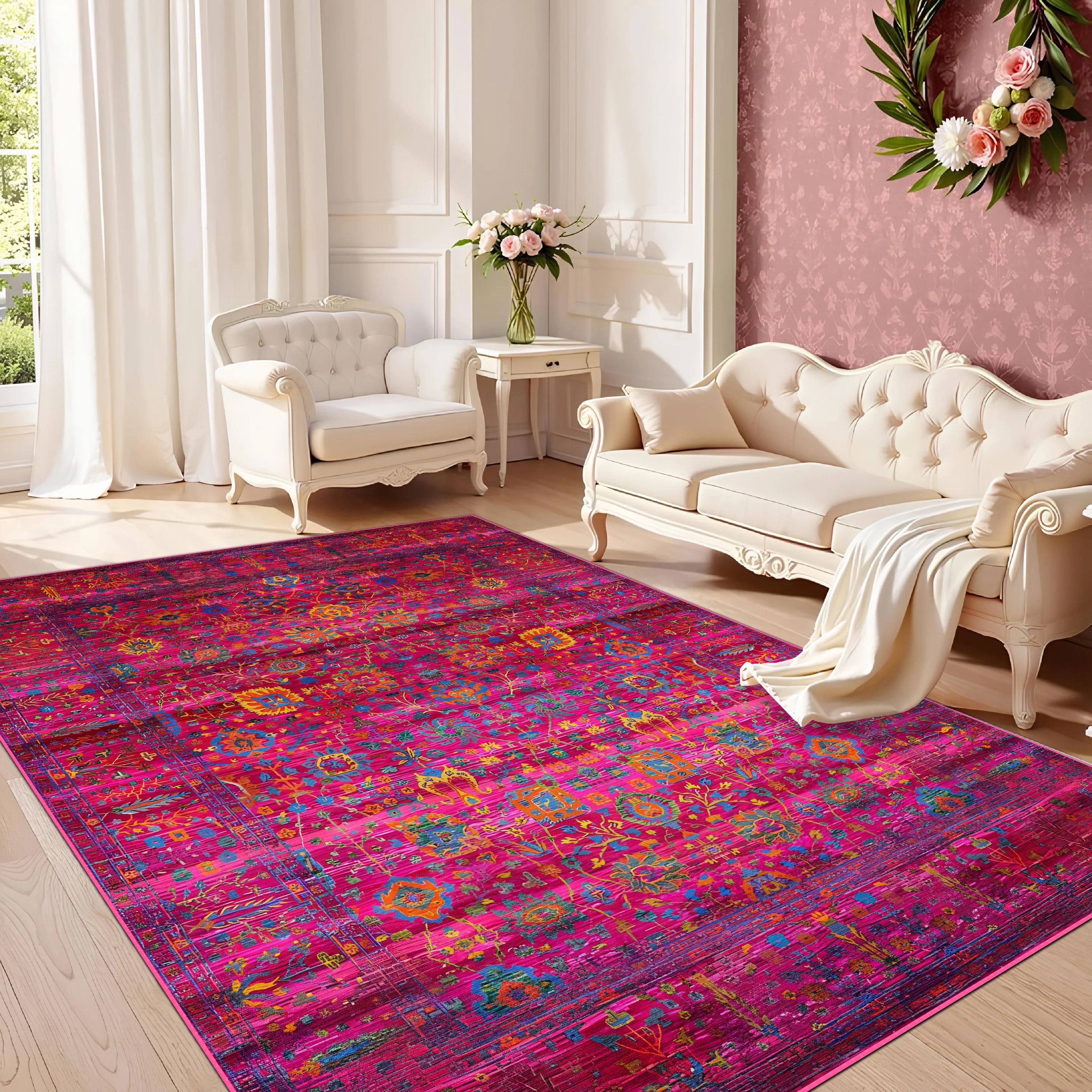 Fuchsia Wool Oriental Rug 150 x 250 cm (ID 8323388539020)