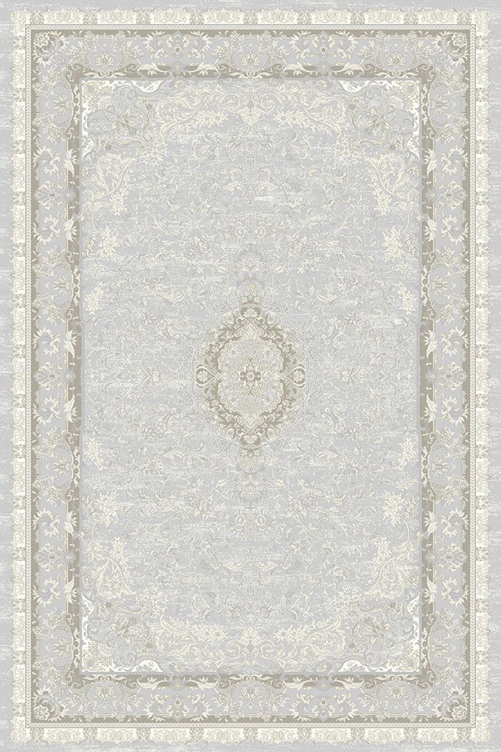 Sapphire Whisper Frame Light Grey Beige Persian Rug