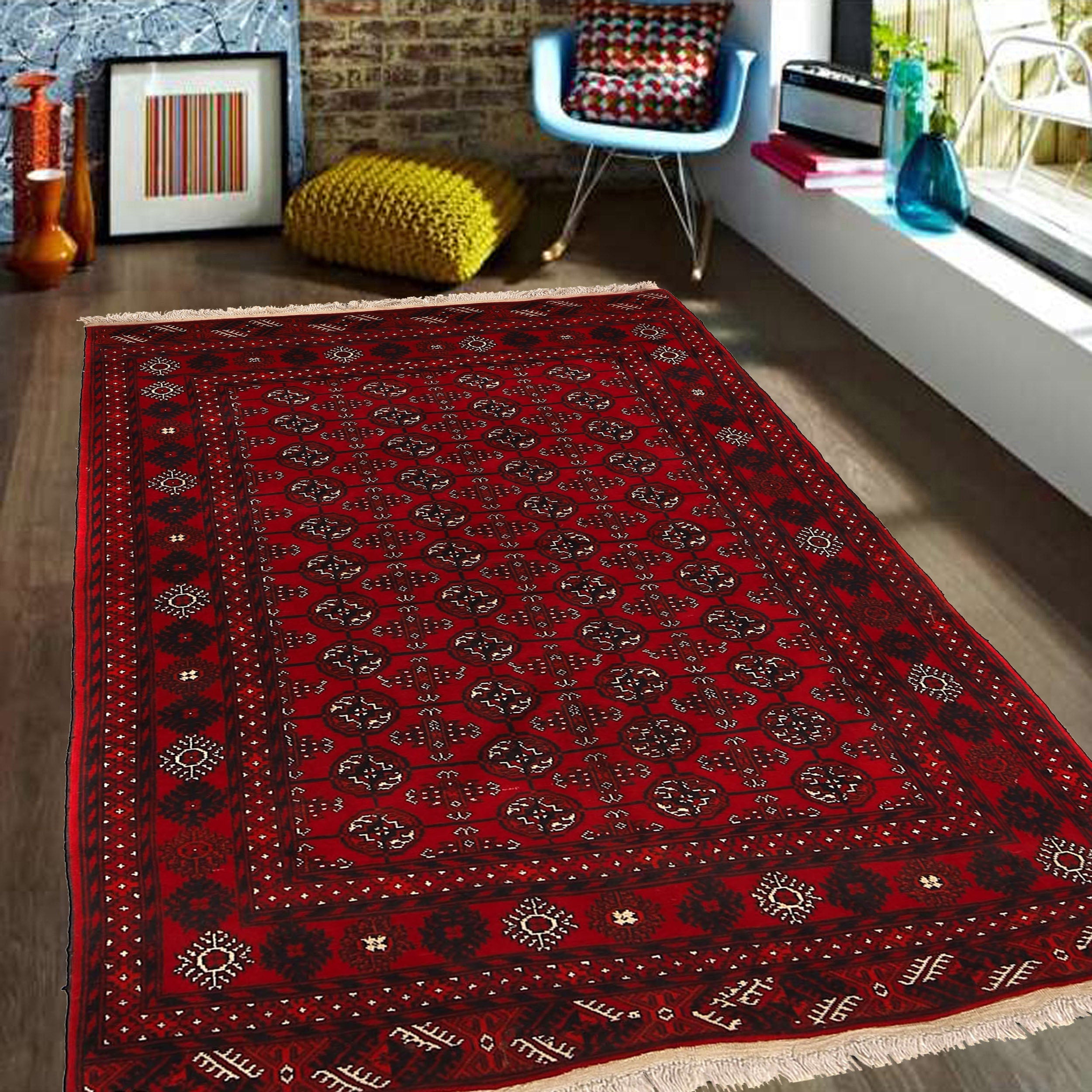 Handmade Wool Bokhara Area Rug Red 123x192cm (ID 9033)