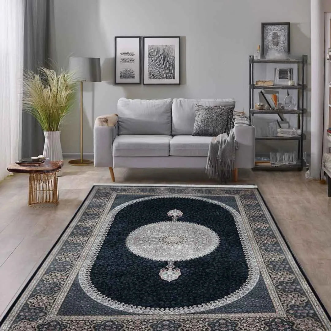 Minyatur Oval Medallion Persian Navy Rug