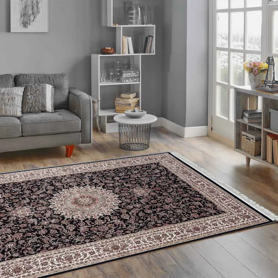 Minyatur Noir Floral Medallion Rug