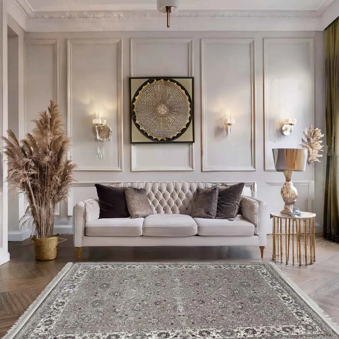 Minyatur Persian Garden Pattern Grey Ivory Rug