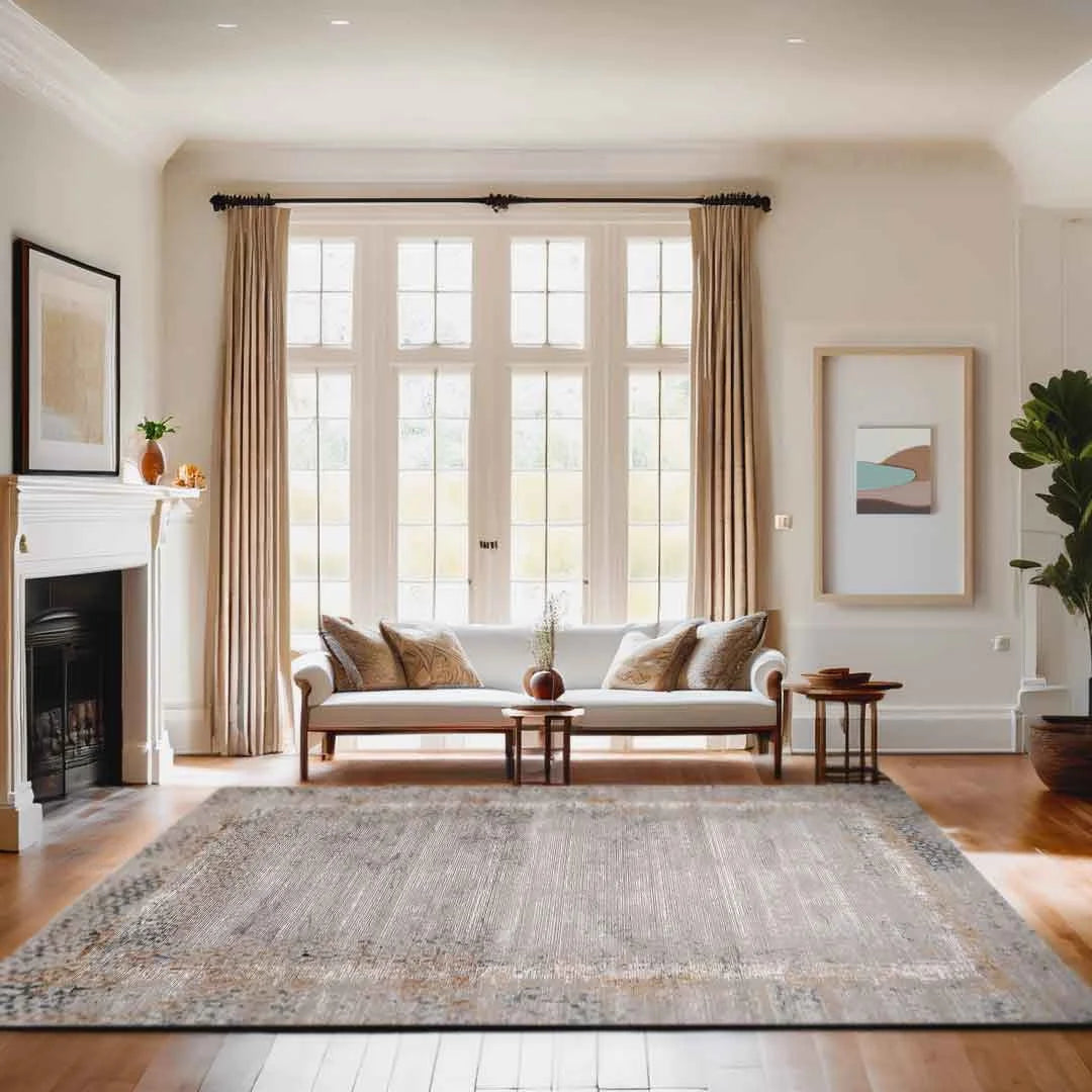 Sapphire Rustic Frame Taupe Striped Textured Rug