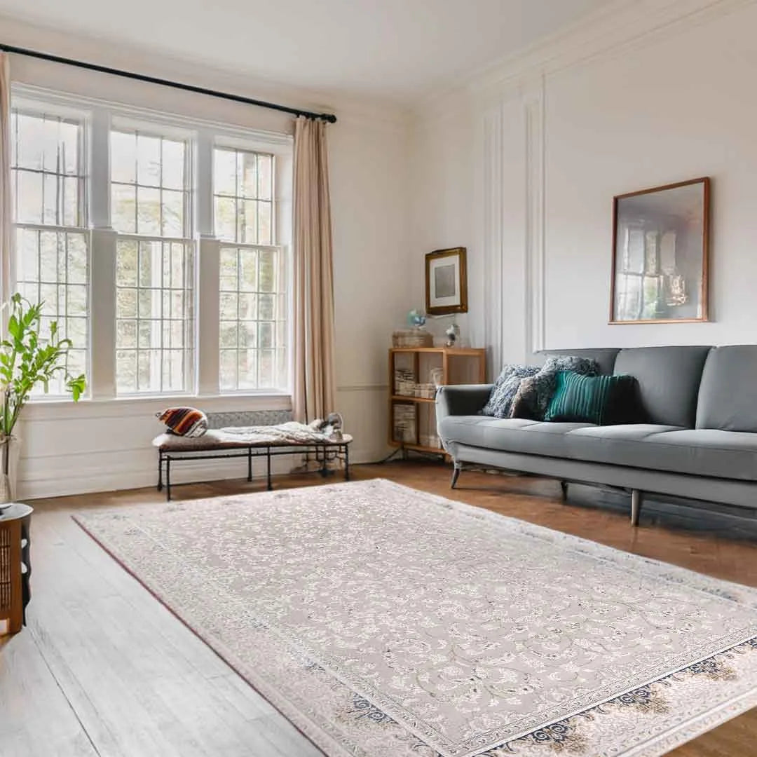 Sapphire Misty Damask Grey Blue Elegant Rug