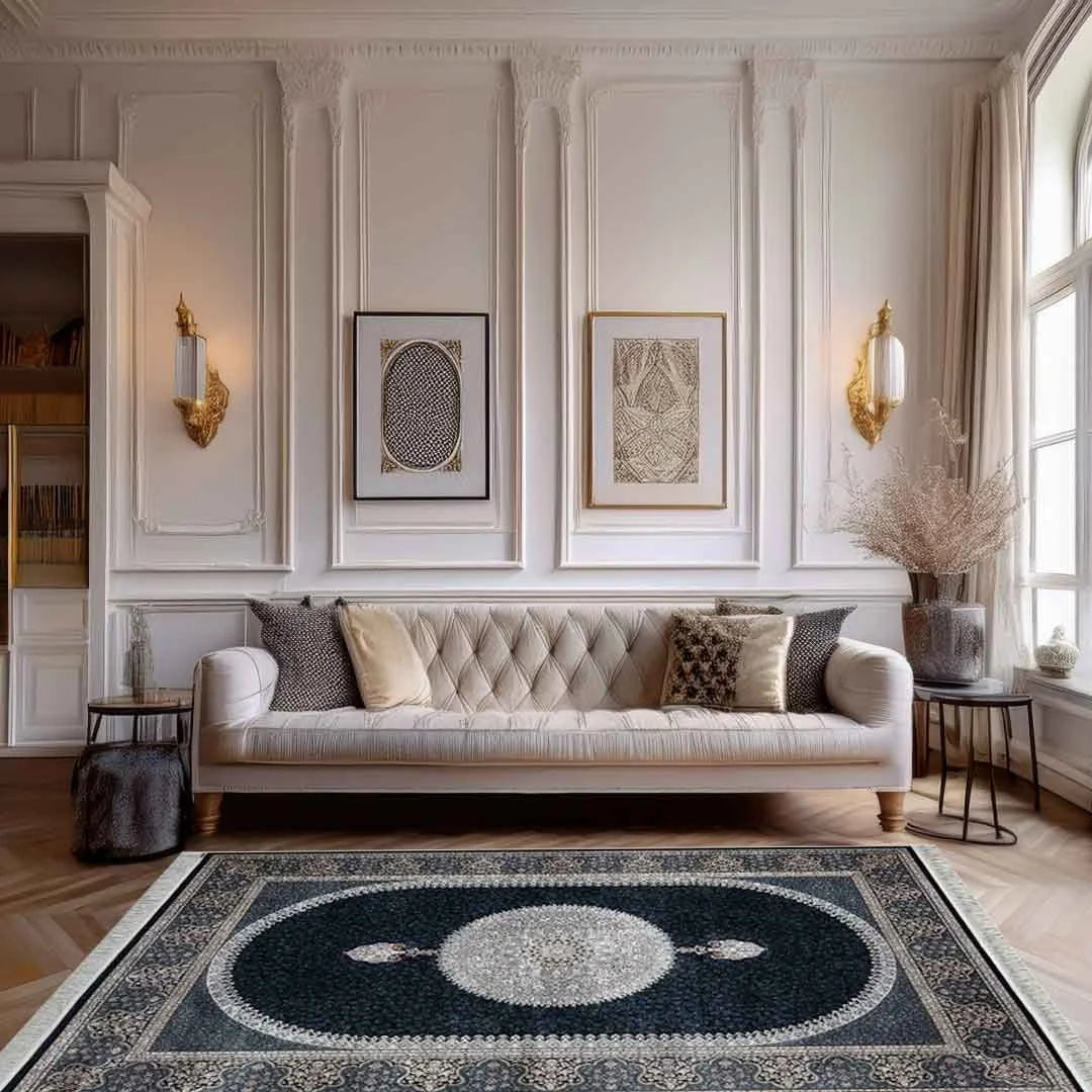 Minyatur Oval Medallion Persian Navy Rug