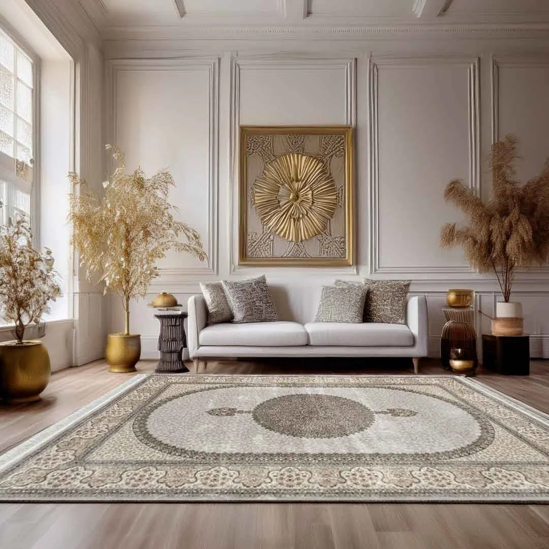 Minyatur Stone Oval Medallion Taupe Rug