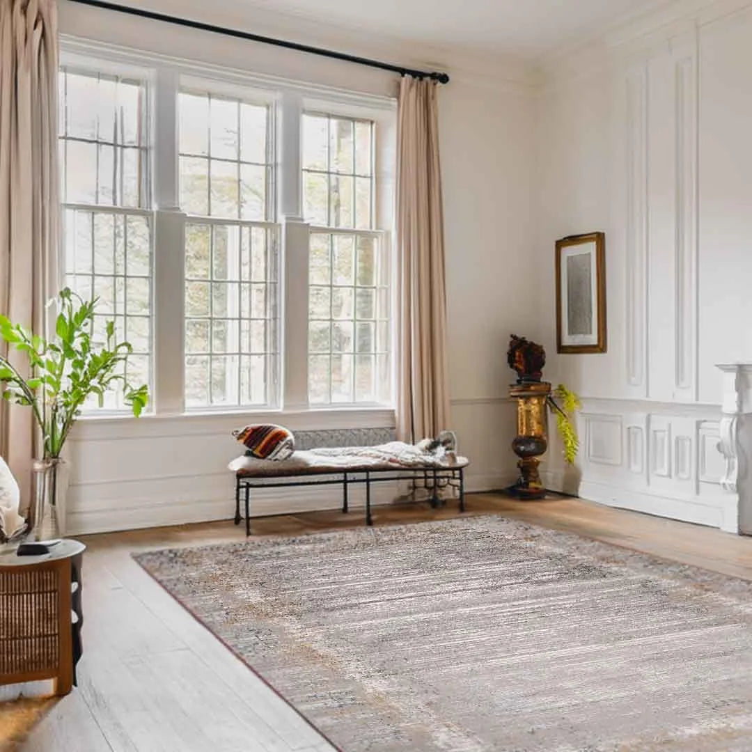 Sapphire Rustic Frame Taupe Striped Textured Rug