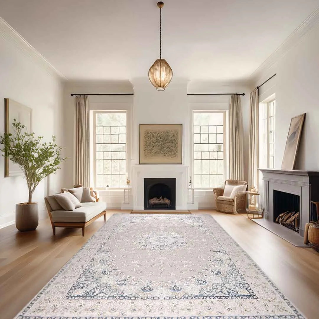 Sapphire Azure Halo Blue Grey Medallion Rug