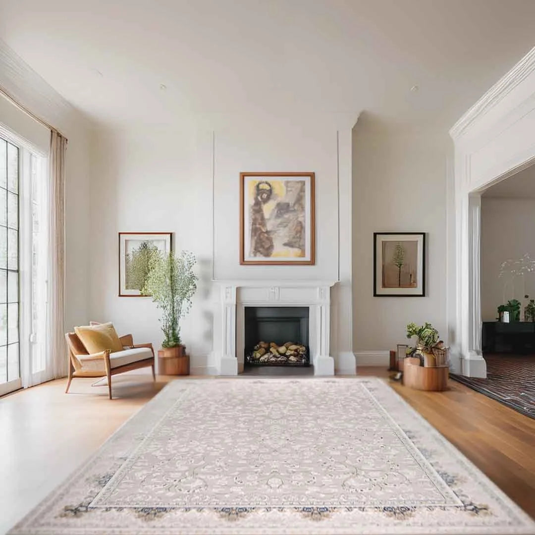 Sapphire Misty Damask Grey Blue Elegant Rug