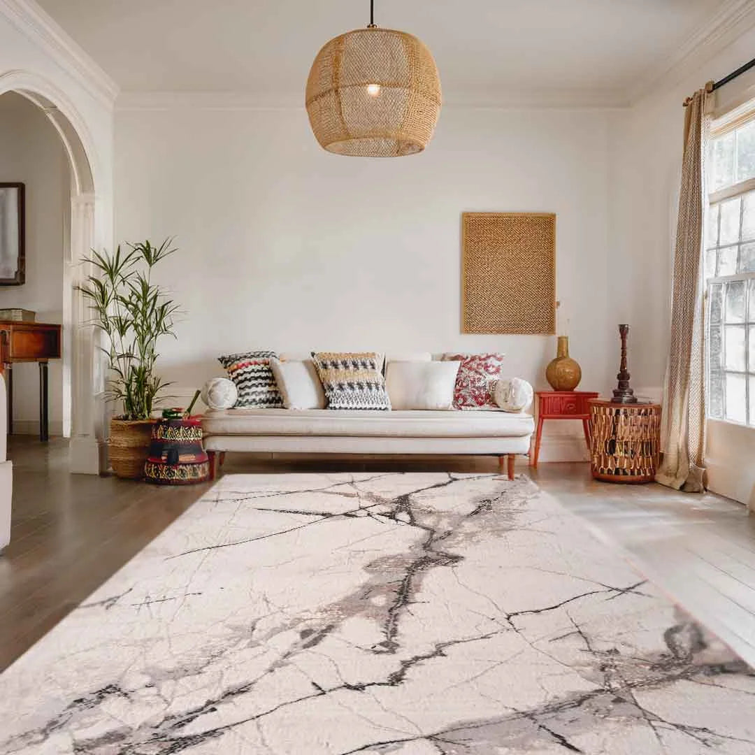 Lorenz Porcelain Marble Effect White Rug