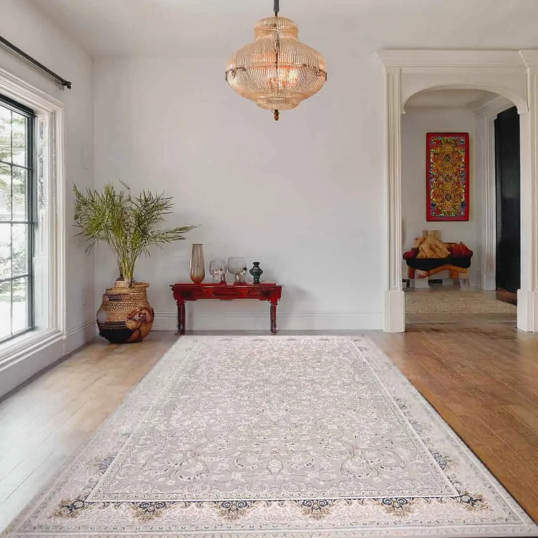 Sapphire Misty Damask Grey Blue Elegant Rug