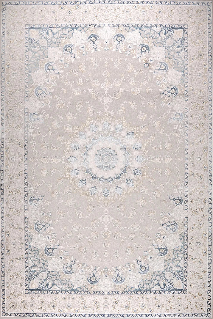 Sapphire Azure Halo Blue Grey Medallion Rug