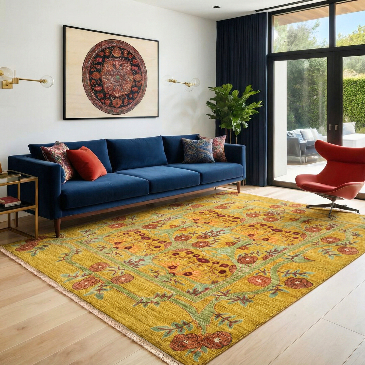 Antique Gold Floral Hand-Knotted Rug 244 × 305 cm