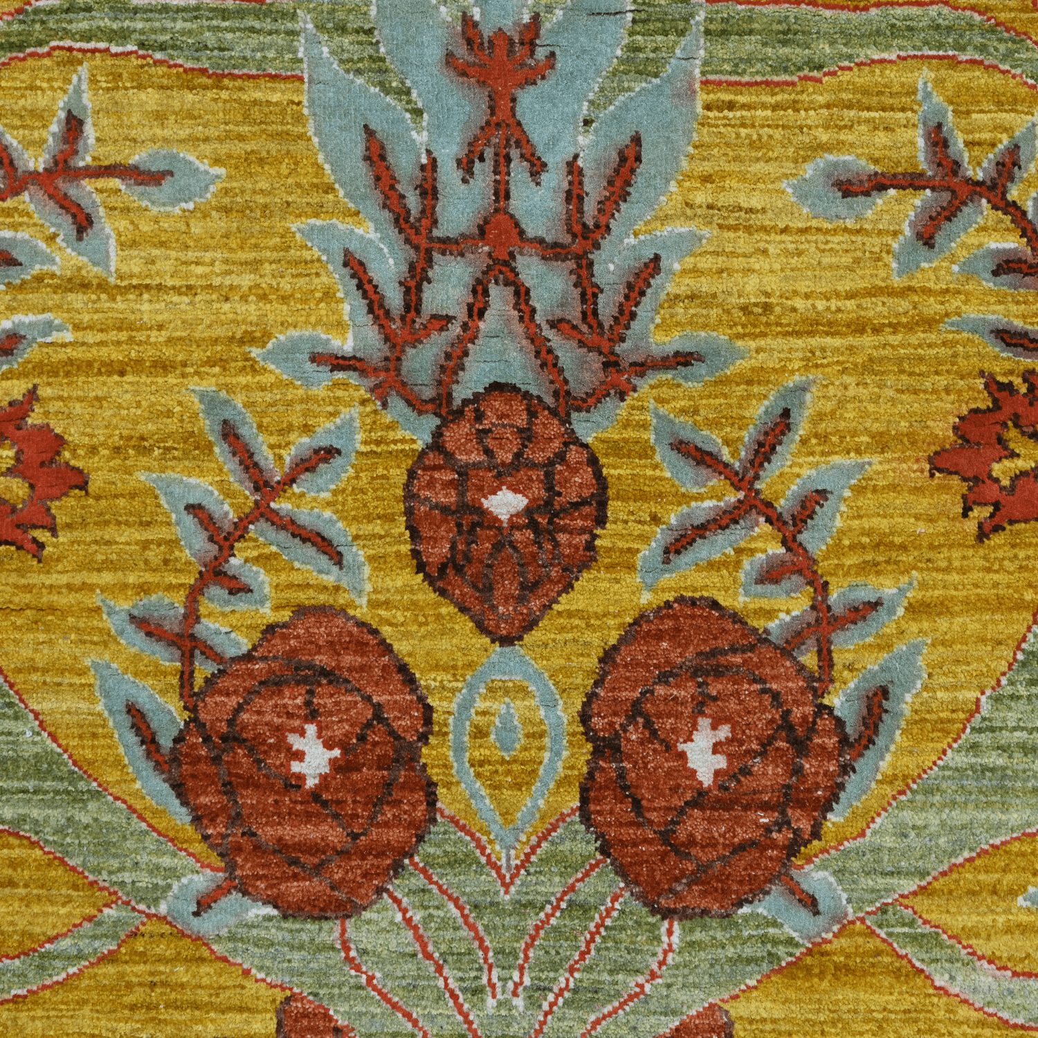 Antique Gold Floral Hand-Knotted Rug 244 × 305 cm