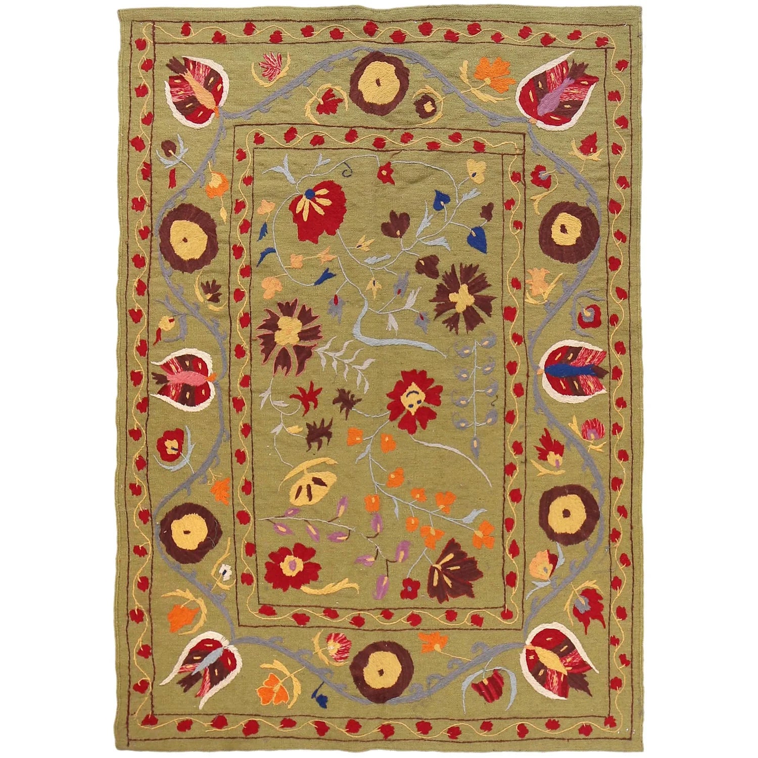 Handmade Green Embroidered Flatweave Kilim Rug 150 × 203 cm – No. B32081