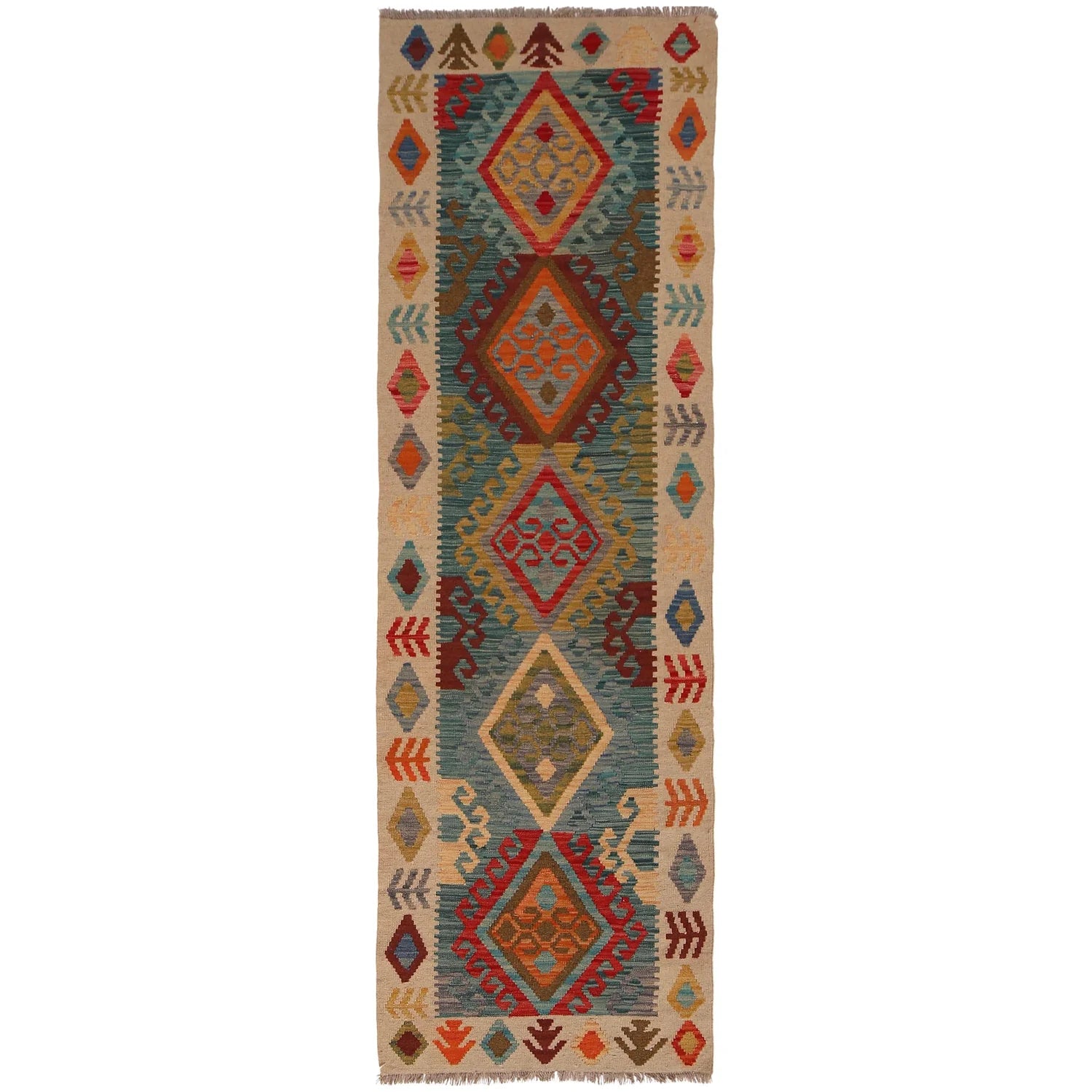 Handmade Natural Wool Kilim Runner Rug 71 × 239 cm – No. B34724