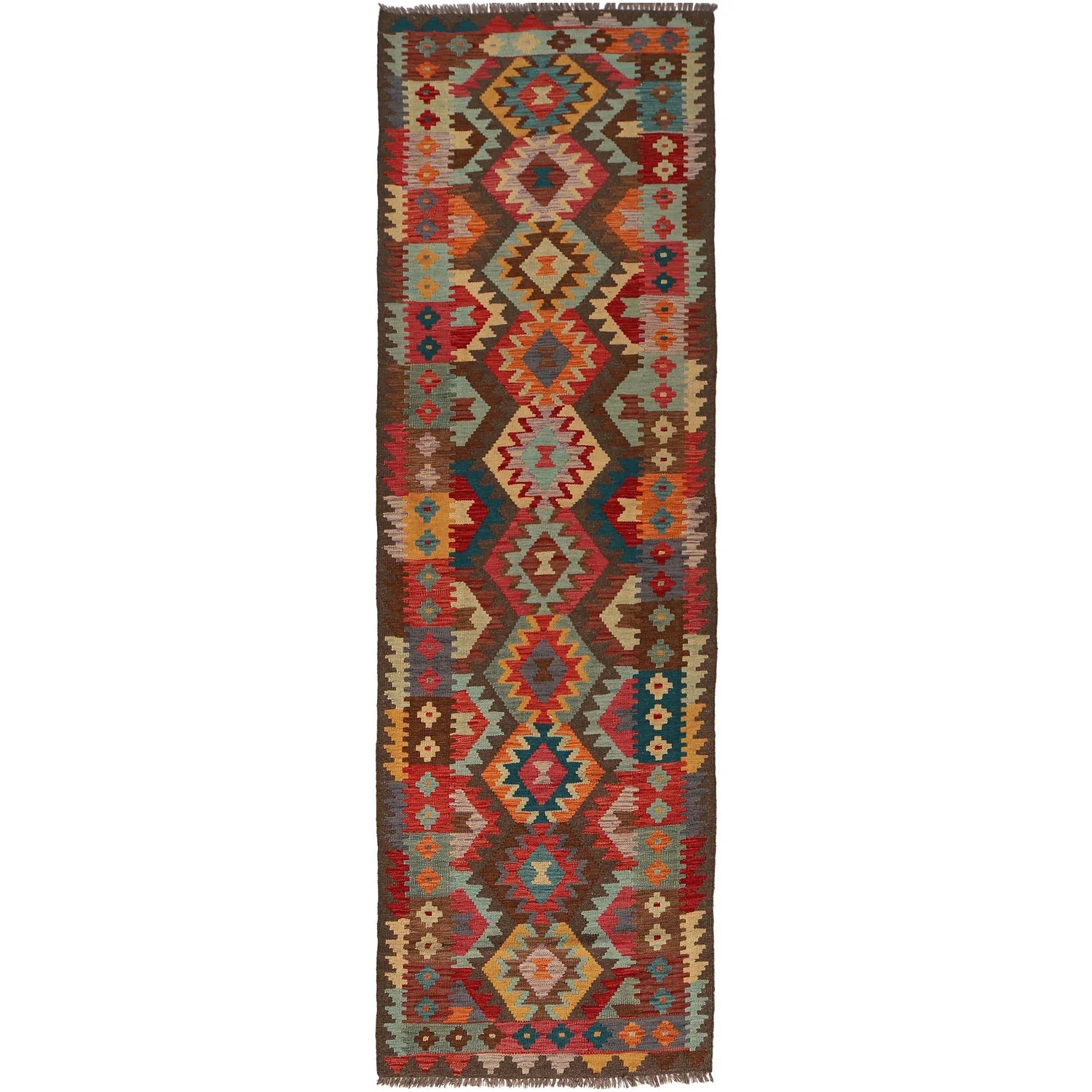 Handmade Natural Wool Kilim Runner Rug 84 × 295 cm – No. B34726