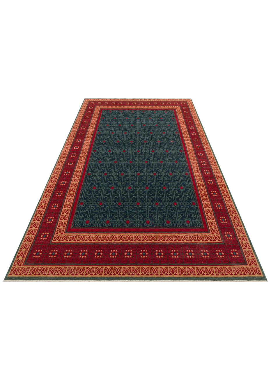 Luxury Blue Oriental Geometric Rug - Handwoven & High-Pile Masterpiece