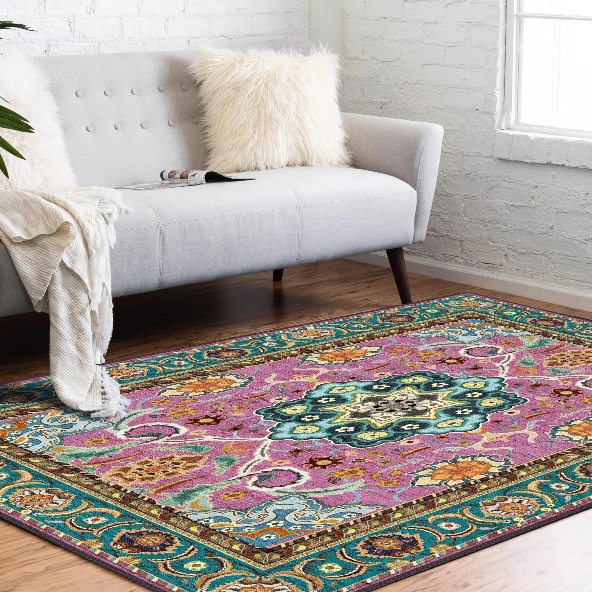 Pink and Turquoise Rug - Aladdinrugs