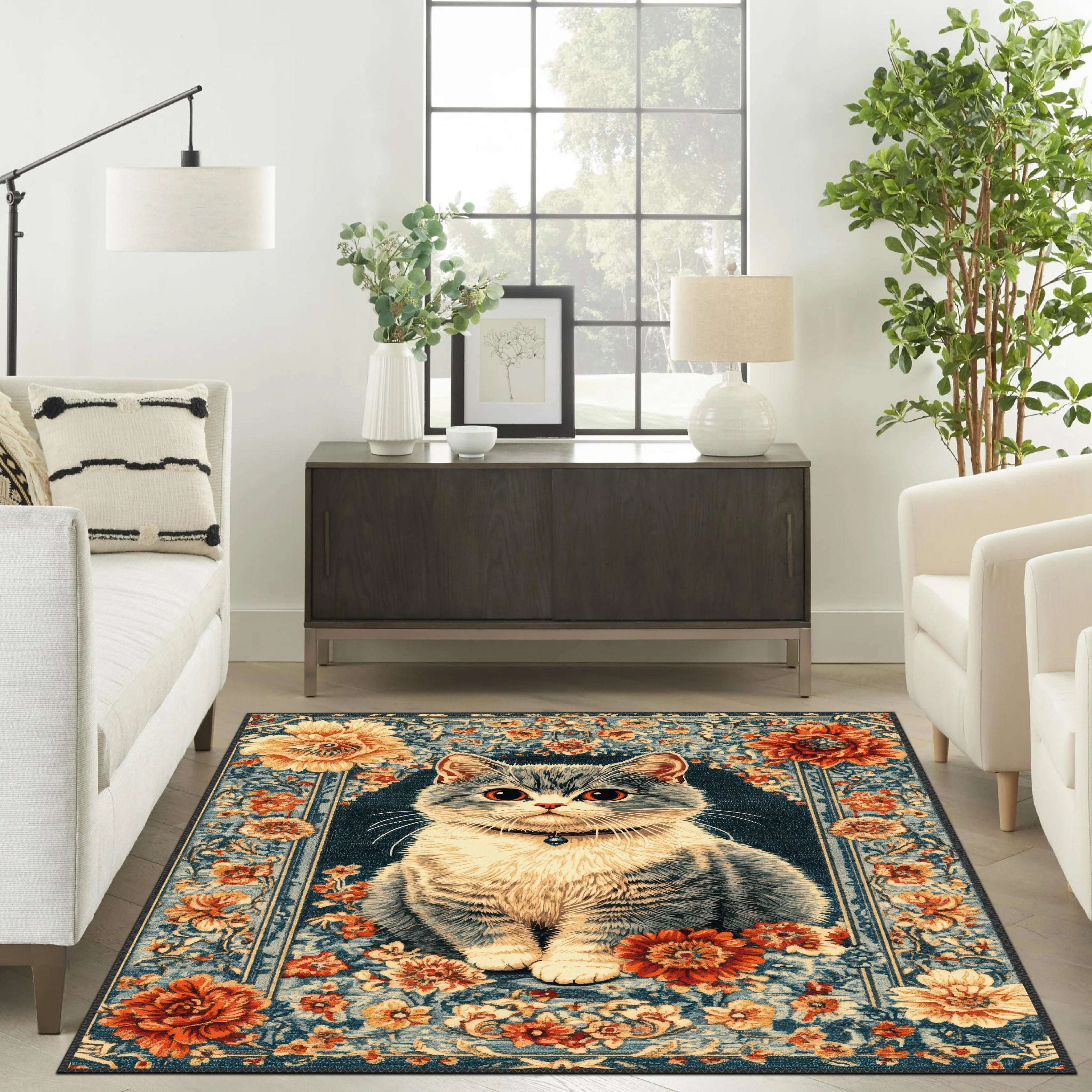 Floral Cat Rug - Aladdinrugs