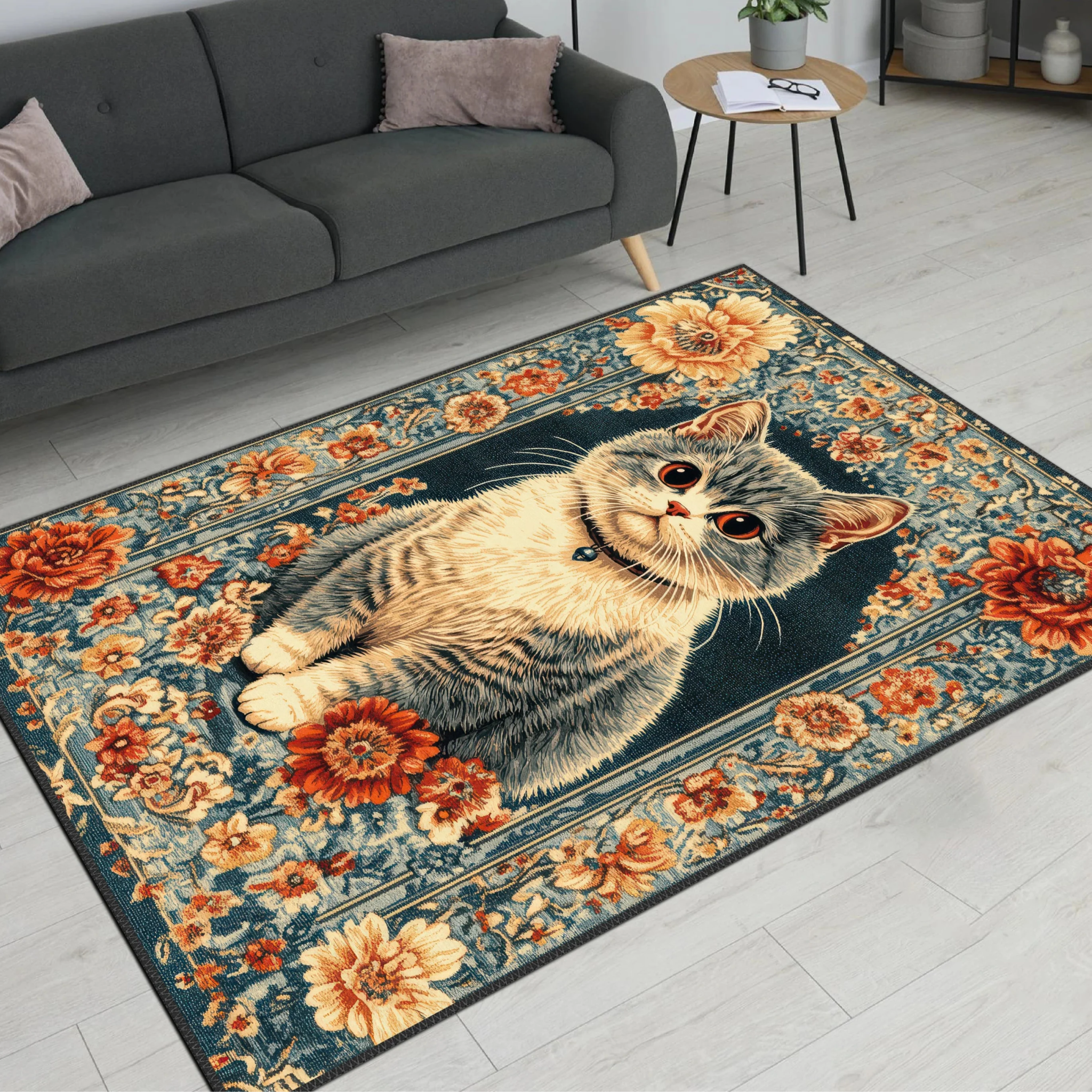 Floral Cat Rug - Aladdinrugs