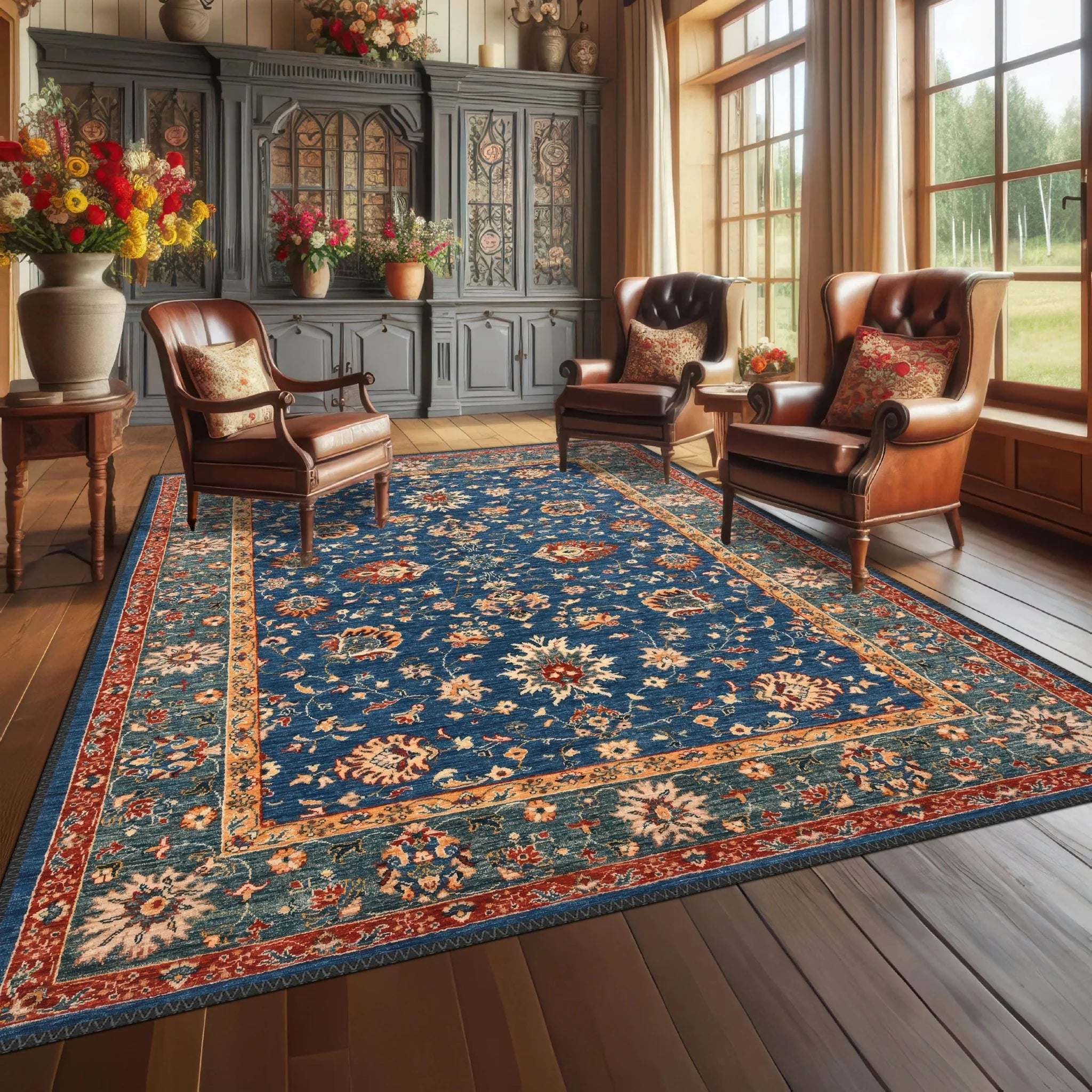 Traditional Blue and Red Rug - Aladdinrugs