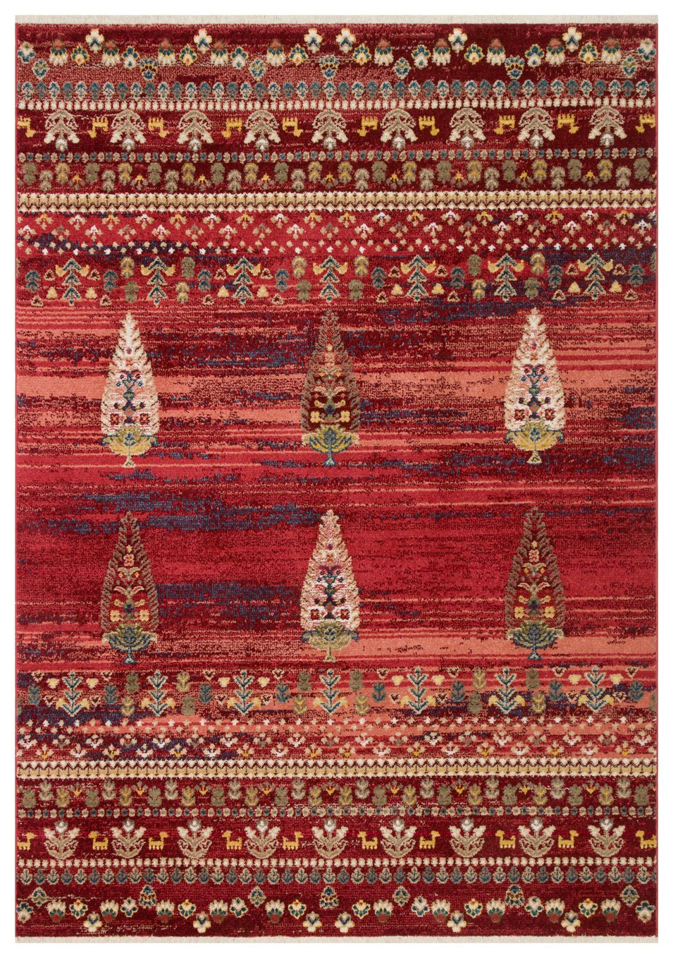 Crimson Grove Bands Rug Traditional Red Banded Area Rug