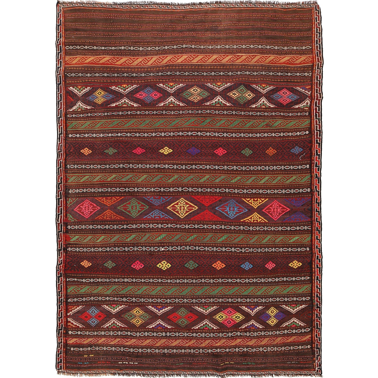 Handmade Natural Wool Dining Room Kilim Rug 155 × 235 cm – No. G23730