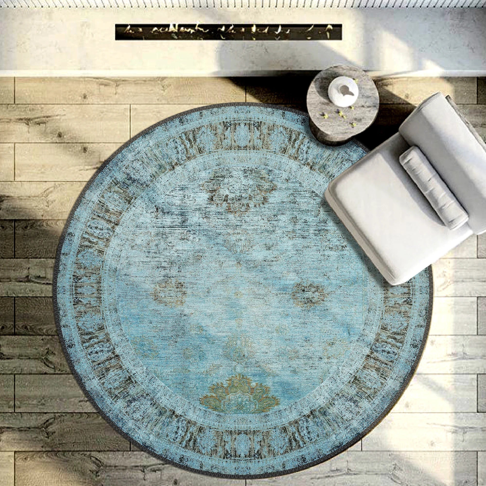 Turquoise Washable Rug - Aladdinrugs