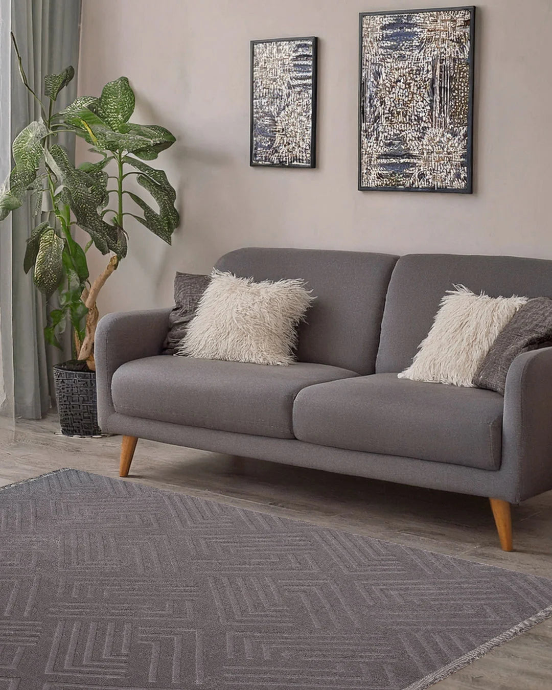 Modern Geometric, Soft & Non-Slip - OPPO Washable Rug 1010 Grey