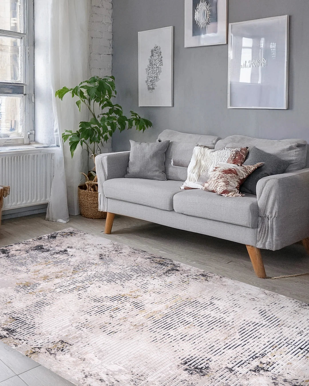 Ruby Weathered Lines Grey Beige Rug