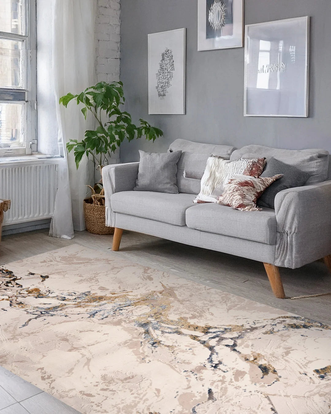 Ruby Beige Marble Gold Vein Rug