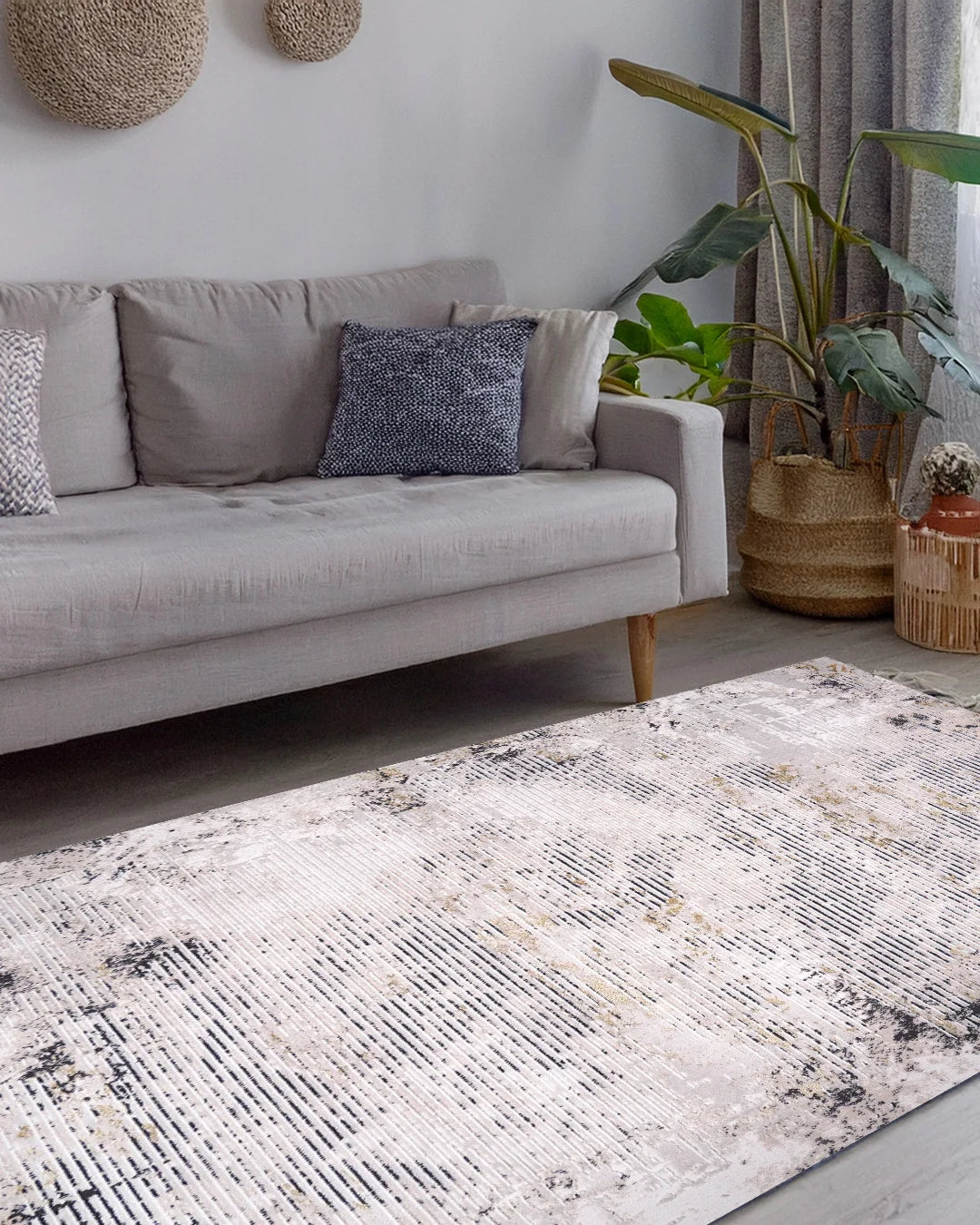 Ruby Weathered Lines Grey Beige Rug