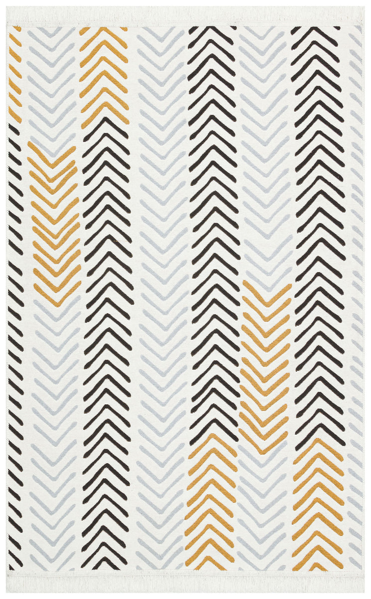 Ivory Aztec Arrow Kilim Rug Cotton Boho Flatweave