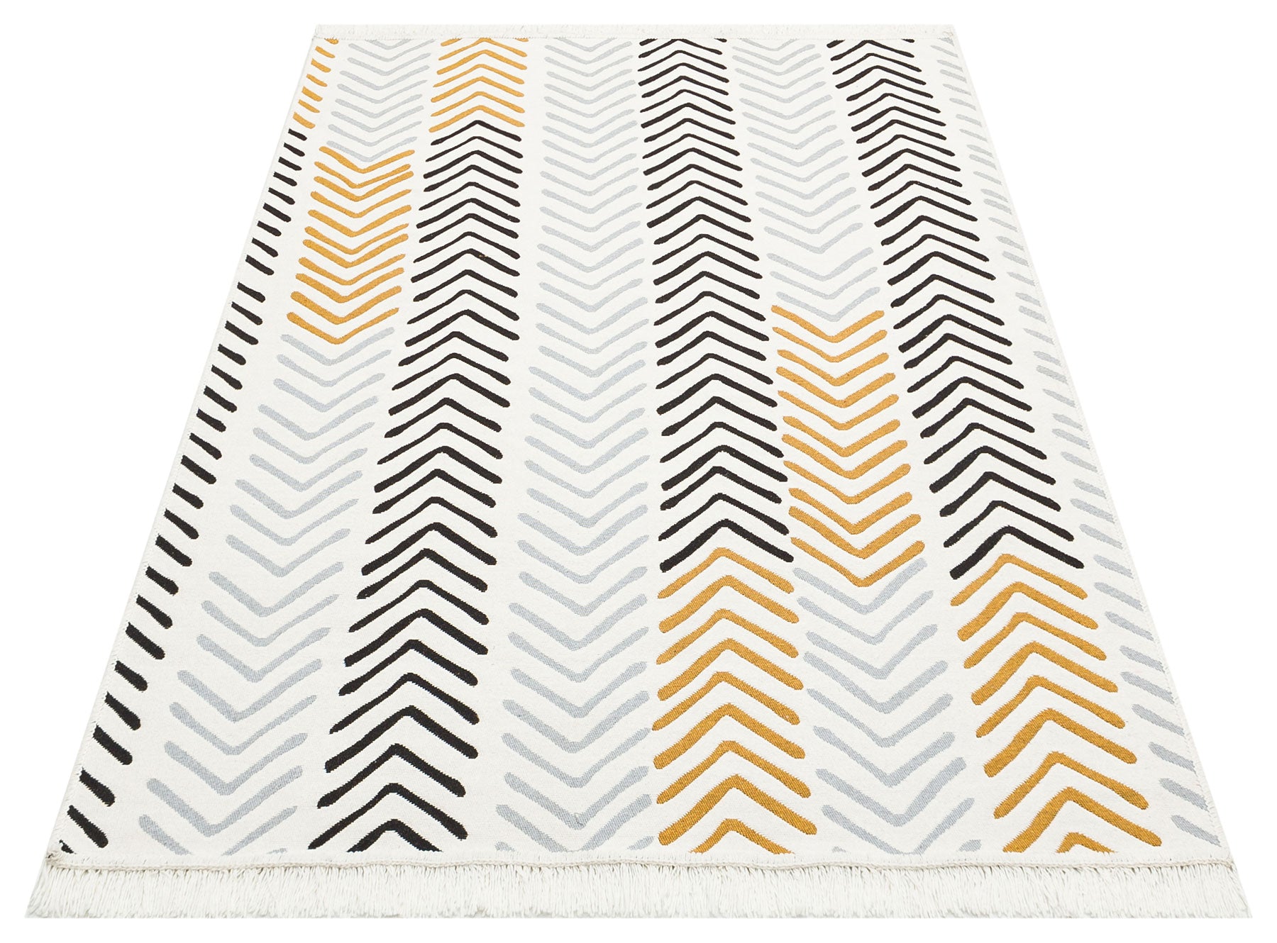 Ivory Aztec Arrow Kilim Rug Cotton Boho Flatweave