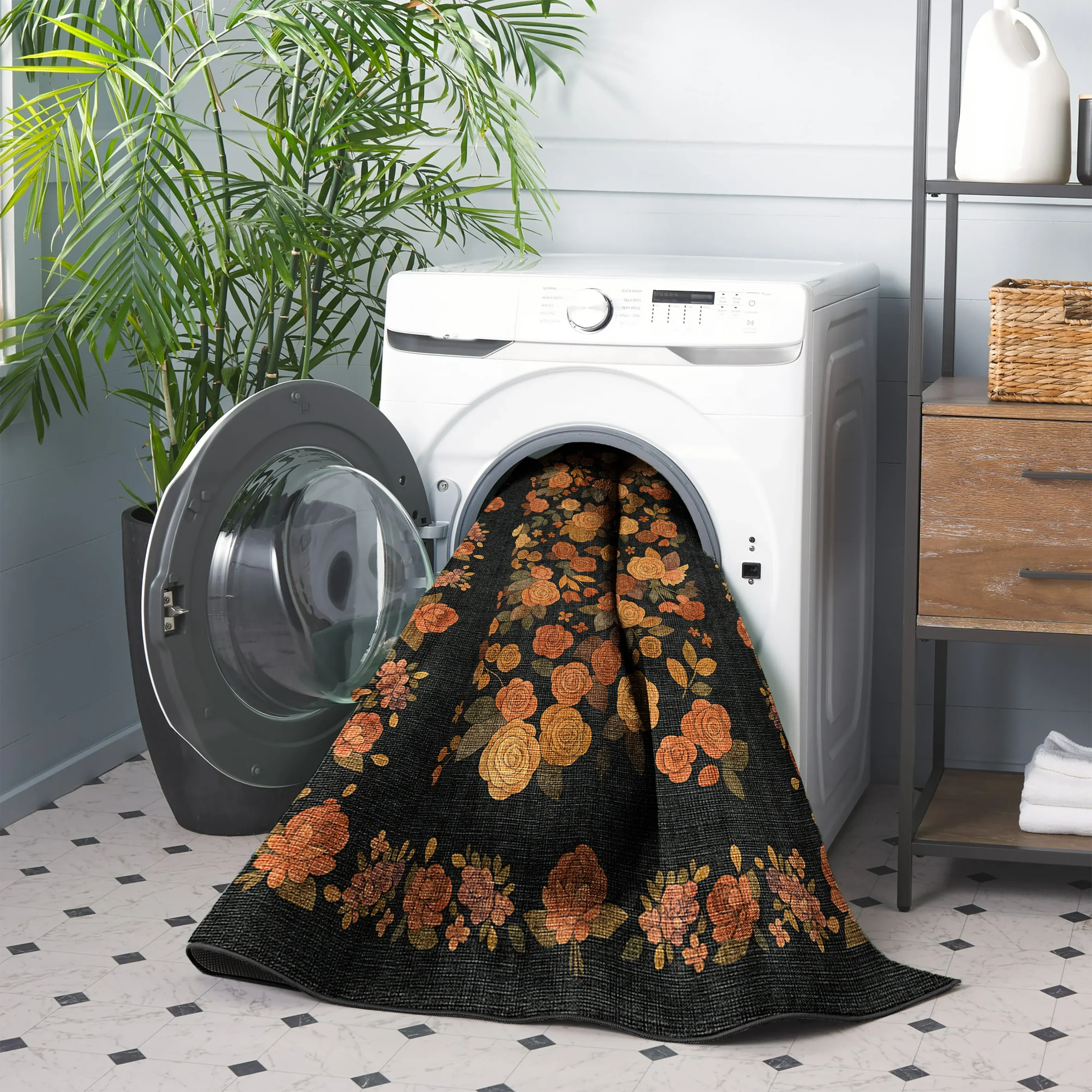 Black Floral Area Rug - KL 359