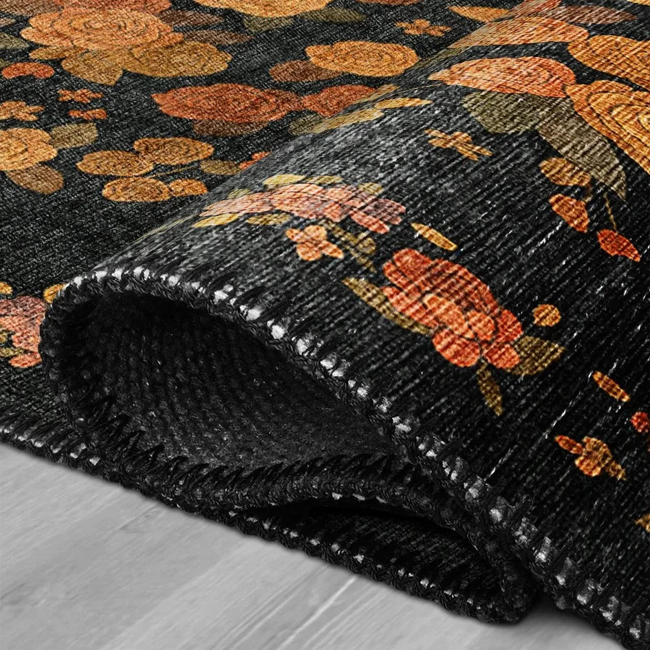 Black Floral Area Rug - KL 359