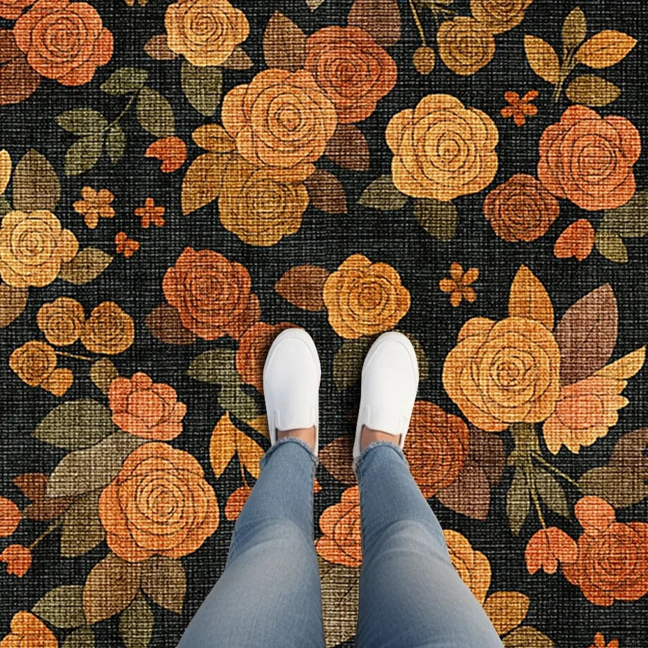 Black Floral Area Rug - KL 359