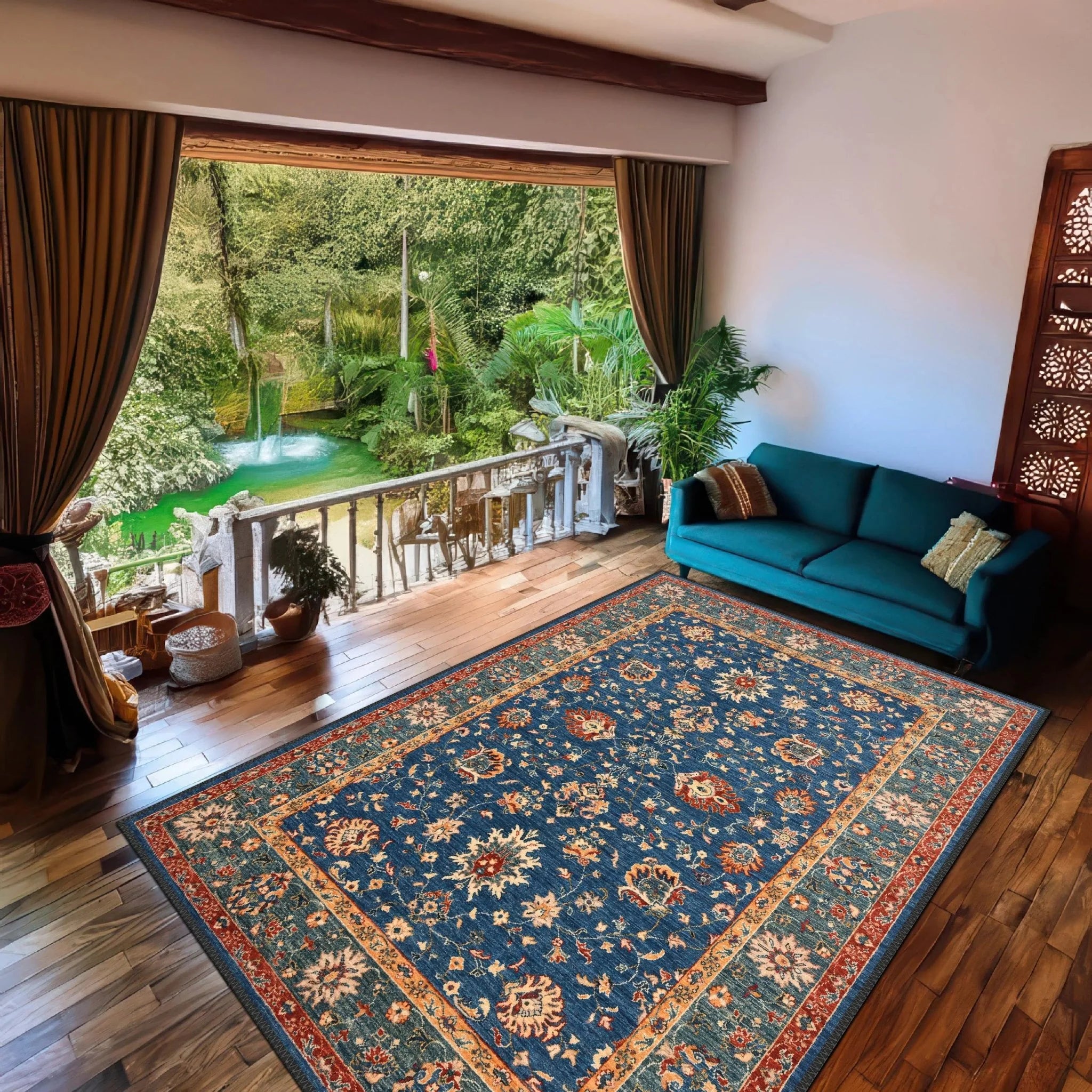 Traditional Blue and Red Rug - Aladdinrugs