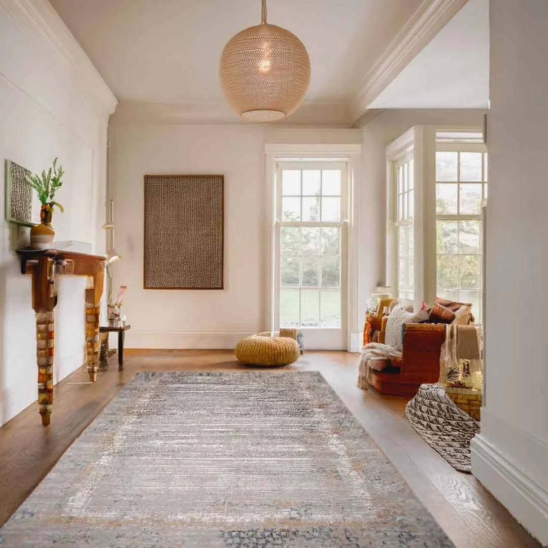 Sapphire Rustic Frame Taupe Striped Textured Rug