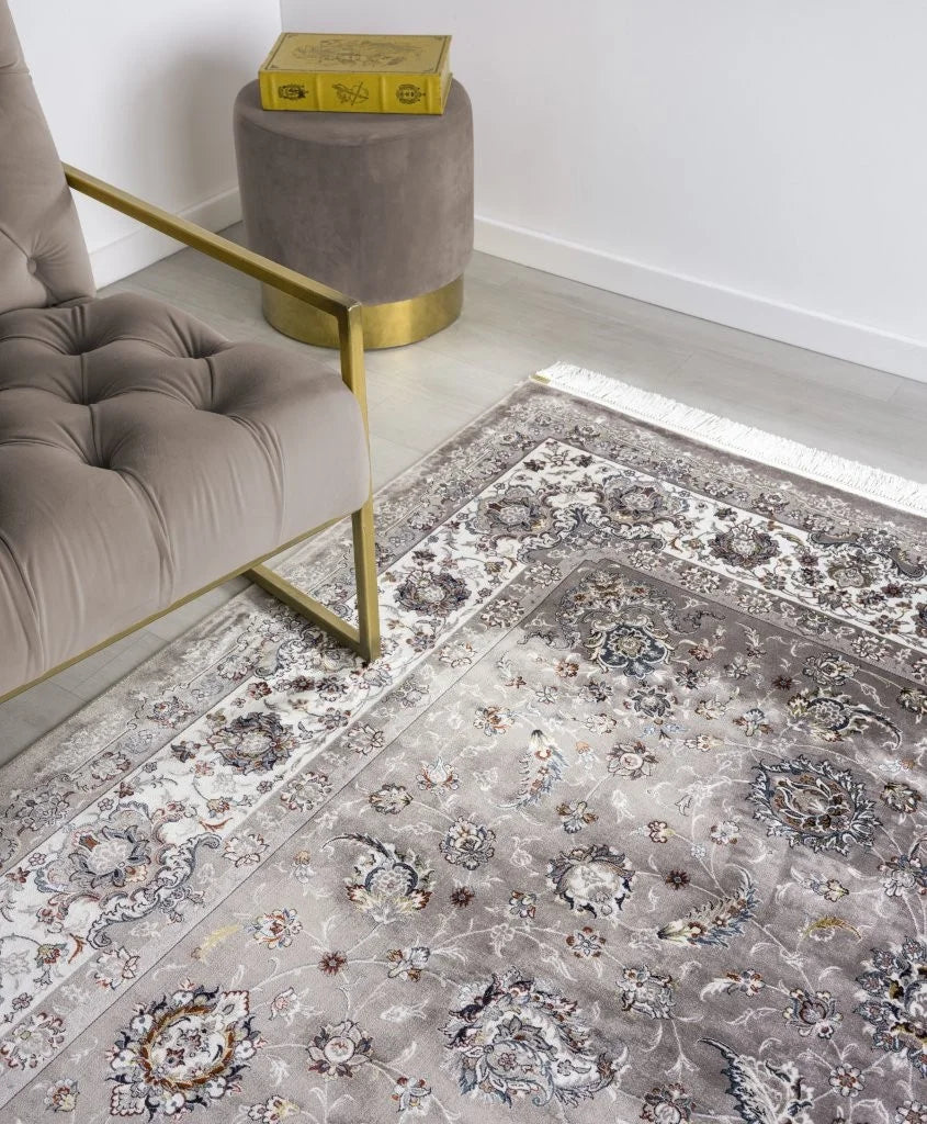 Minyatur Persian Garden Pattern Grey Ivory Rug