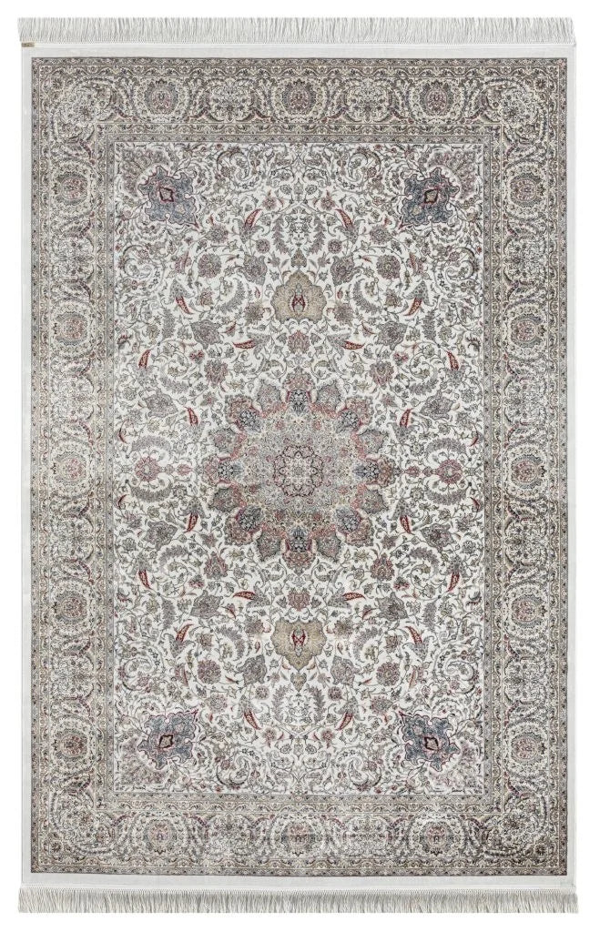 Minyatur Ornate Floral Centerpiece Ivory Rug