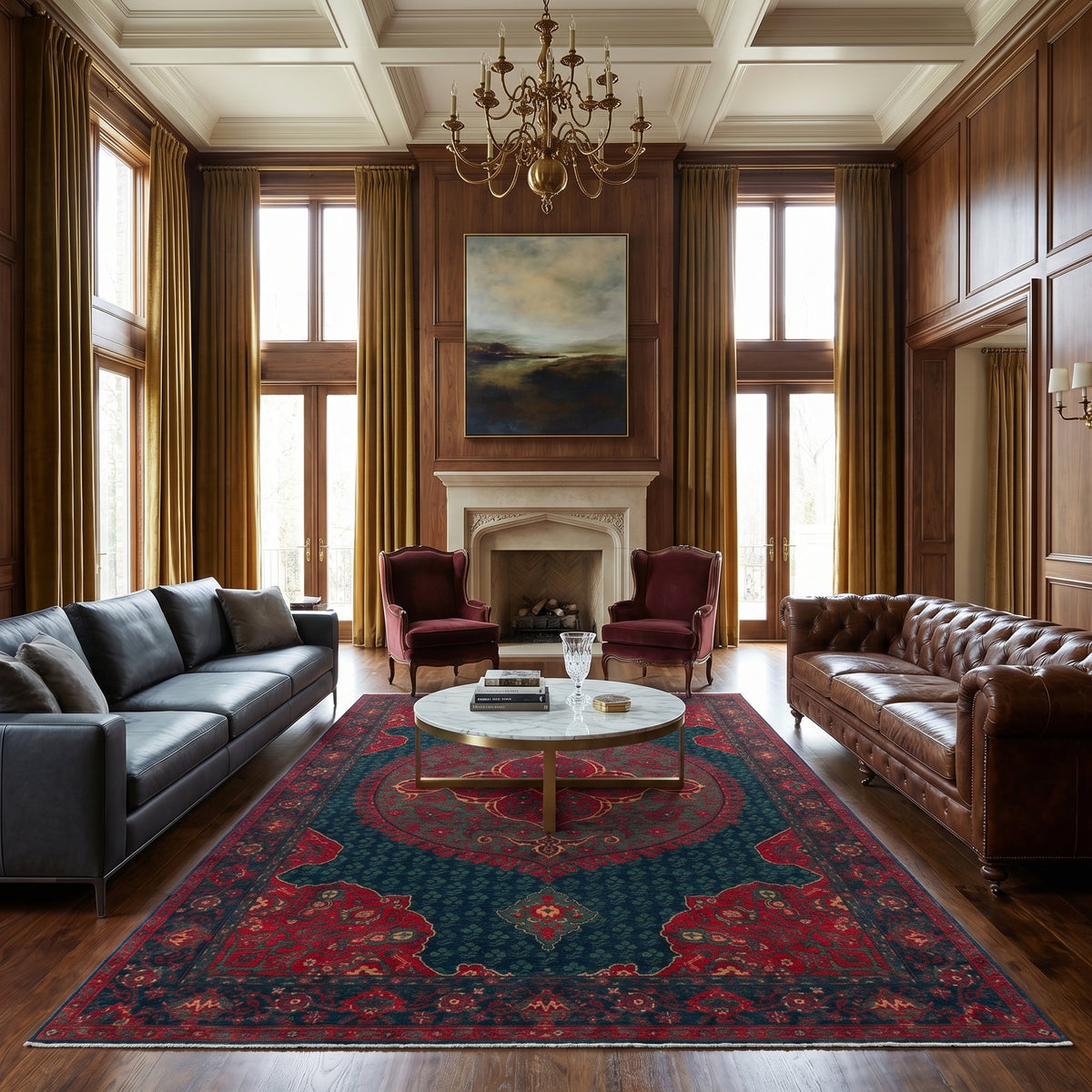 Medallion Oriental Rug Navy Red Persian Style Area Rug