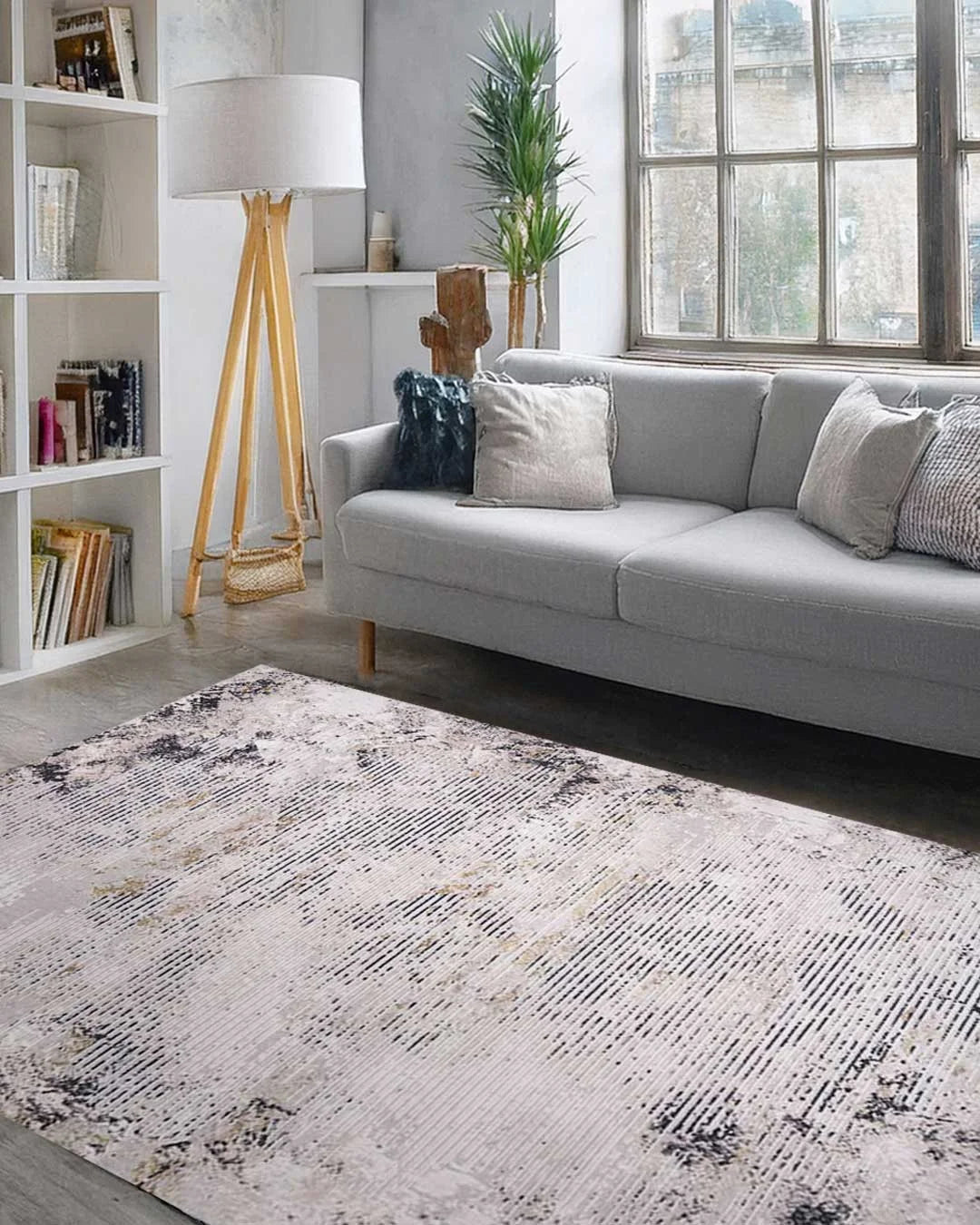 Ruby Weathered Lines Grey Beige Rug