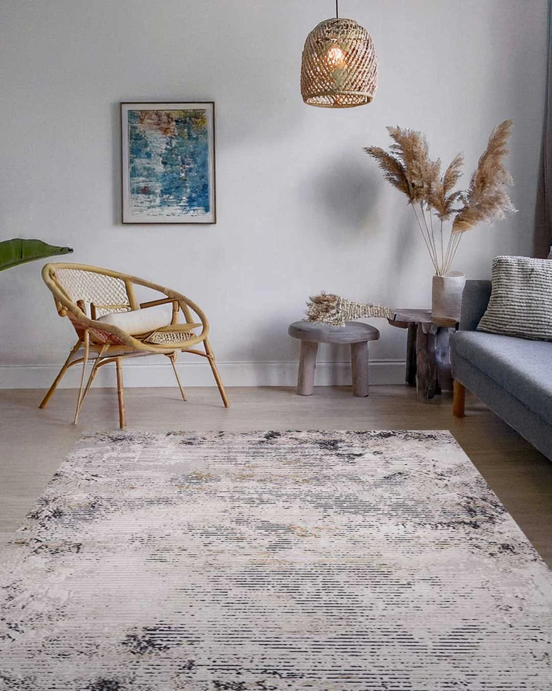 Ruby Weathered Lines Grey Beige Rug