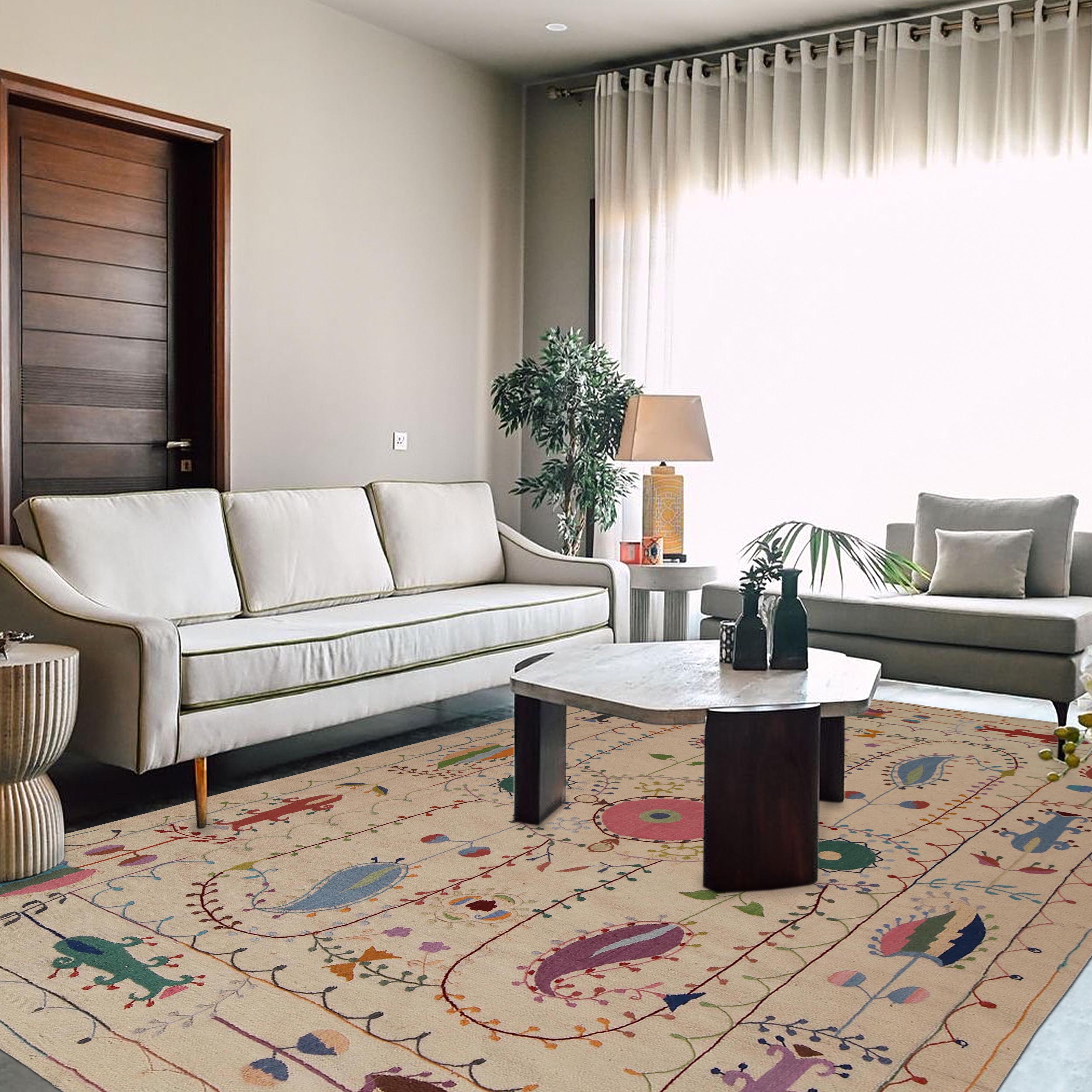 Pakistani Embroidery Kilim 6' 7" x 9' 9" (ft) - No. P34394