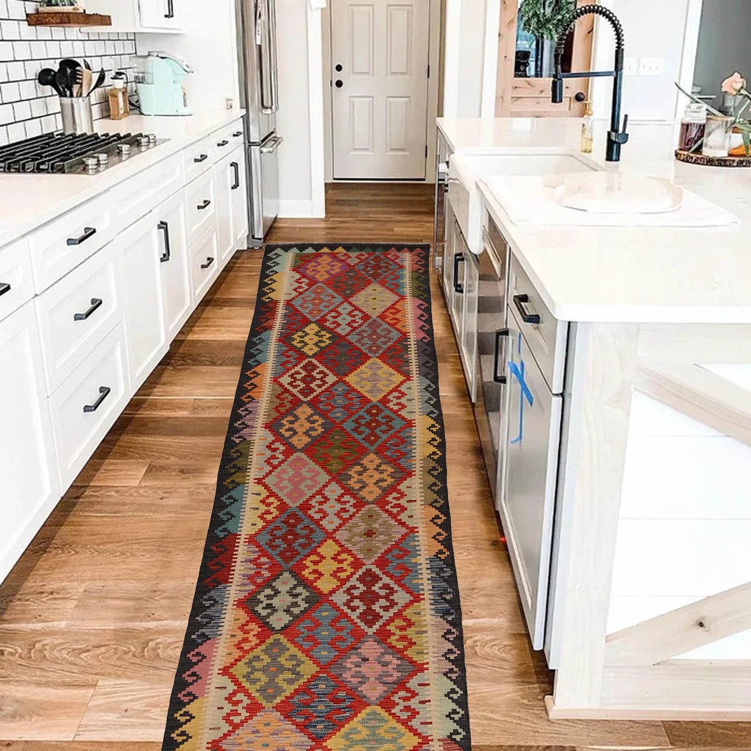 Handmade Natural Wool Kilim Runner Rug 84 × 307 cm – No. P34903