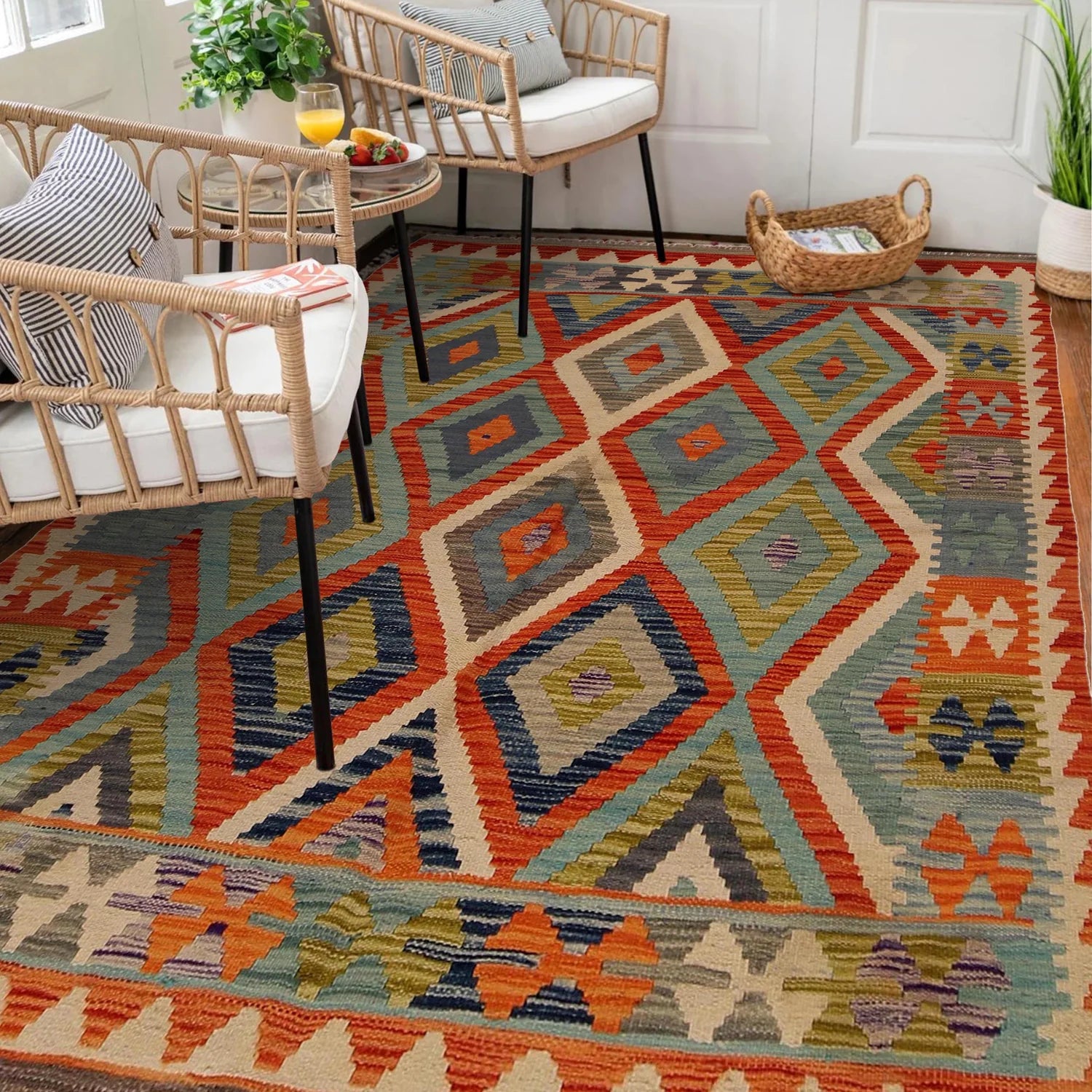 Handmade Natural Wool Kilim Rug 150 × 198 cm – No. P34906